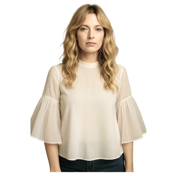 a new day white flutter sleeve blouse size XS polyester nylon - Picture 14 of 14